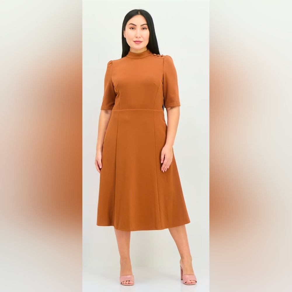 Ivy + Blu Midi Fit N Flare Orange Rust Dress Sz 12